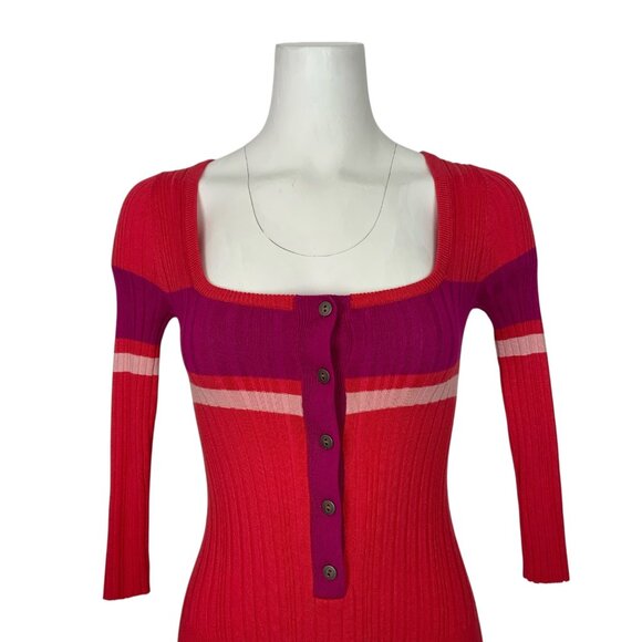Free People Intimately Cocoa Bodysuit S Red Combo Striped Ribbed Knit Henley - Picture 9 of 14